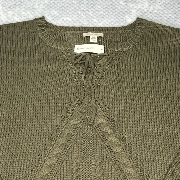 Francesca's Knit Sweater Womens Medium Large Green Long Sleeves Ribbed - Picture 6 of 16
